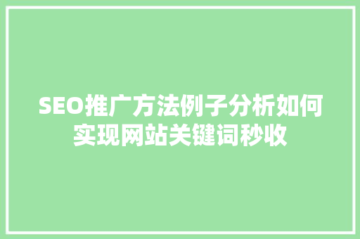 SEO推广方法例子分析如何实现网站关键词秒收