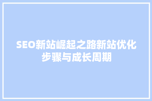 SEO新站崛起之路新站优化步骤与成长周期