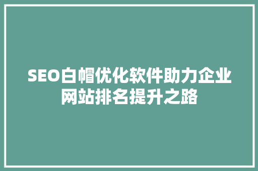 SEO白帽优化软件助力企业网站排名提升之路
