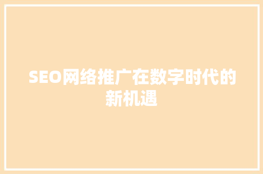SEO网络推广在数字时代的新机遇