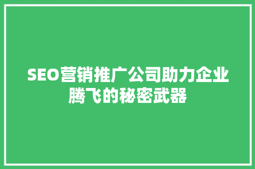 SEO营销推广公司助力企业腾飞的秘密武器
