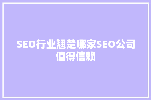SEO行业翘楚哪家SEO公司值得信赖