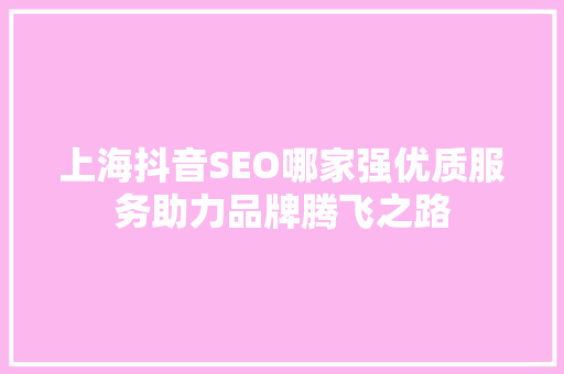 上海抖音SEO哪家强优质服务助力品牌腾飞之路