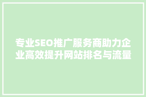 专业SEO推广服务商助力企业高效提升网站排名与流量