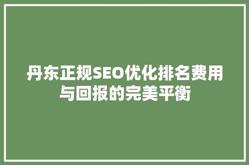 丹东正规SEO优化排名费用与回报的完美平衡