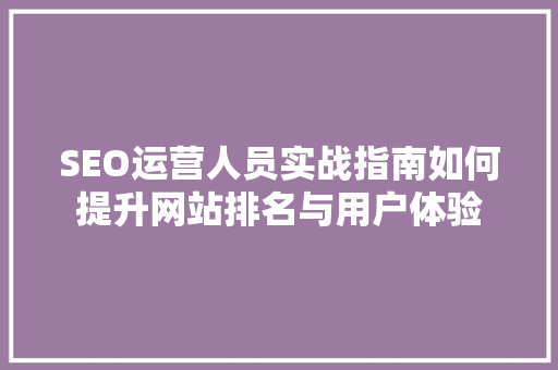 SEO运营人员实战指南如何提升网站排名与用户体验