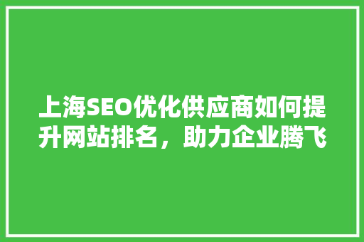 上海SEO优化供应商如何提升网站排名，助力企业腾飞