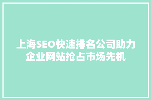 上海SEO快速排名公司助力企业网站抢占市场先机