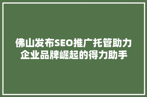 佛山发布SEO推广托管助力企业品牌崛起的得力助手