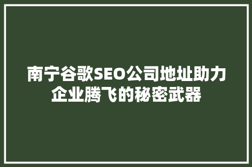 南宁谷歌SEO公司地址助力企业腾飞的秘密武器  第1张