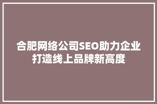 合肥网络公司SEO助力企业打造线上品牌新高度