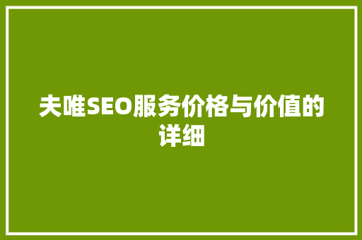 夫唯SEO服务价格与价值的详细