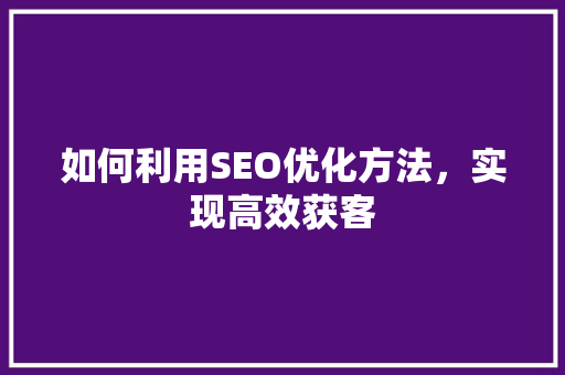 如何利用SEO优化方法，实现高效获客