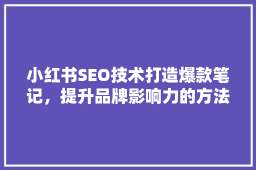 小红书SEO技术打造爆款笔记，提升品牌影响力的方法  第1张