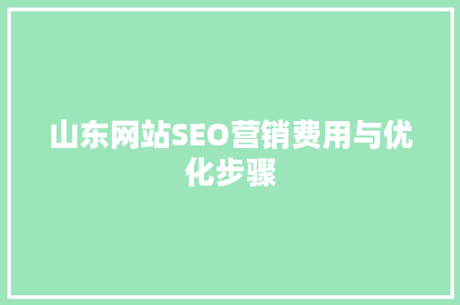 山东网站SEO营销费用与优化步骤