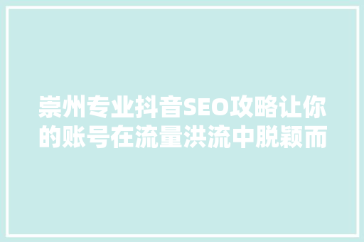 崇州专业抖音SEO攻略让你的账号在流量洪流中脱颖而出