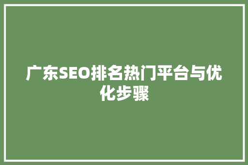 广东SEO排名热门平台与优化步骤