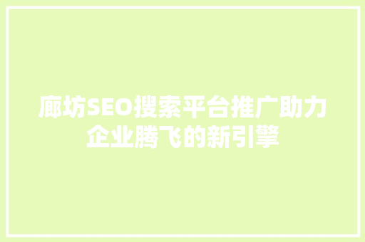 廊坊SEO搜索平台推广助力企业腾飞的新引擎