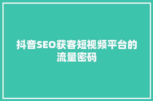 抖音SEO获客短视频平台的流量密码