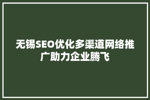 无锡SEO优化多渠道网络推广助力企业腾飞