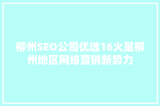 柳州SEO公司优选16火星柳州地区网络营销新势力