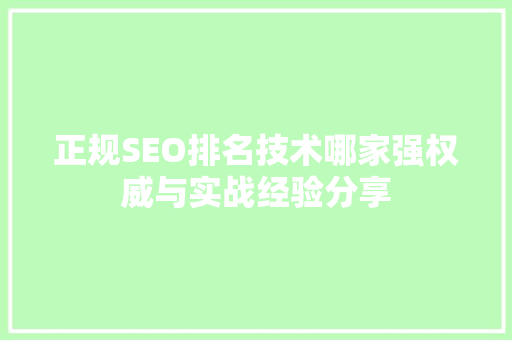 正规SEO排名技术哪家强权威与实战经验分享