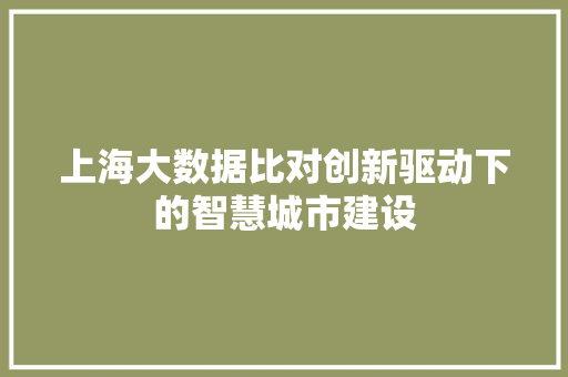 上海大数据比对创新驱动下的智慧城市建设