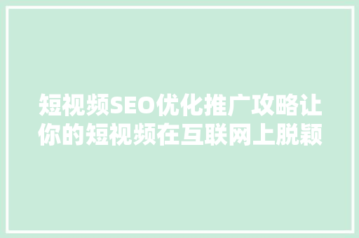 短视频SEO优化推广攻略让你的短视频在互联网上脱颖而出
