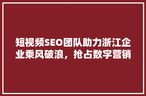 短视频SEO团队助力浙江企业乘风破浪，抢占数字营销制高点