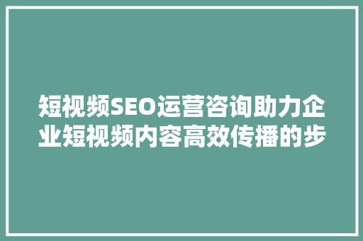 短视频SEO运营咨询助力企业短视频内容高效传播的步骤