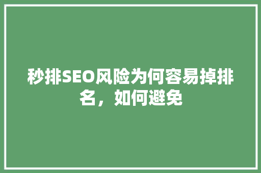 秒排SEO风险为何容易掉排名，如何避免