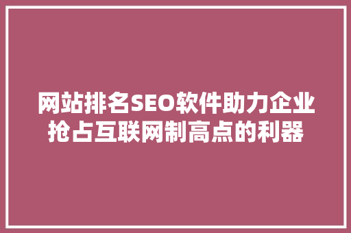 网站排名SEO软件助力企业抢占互联网制高点的利器