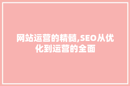 网站运营的精髓,SEO从优化到运营的全面