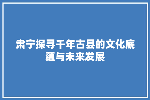 肃宁探寻千年古县的文化底蕴与未来发展