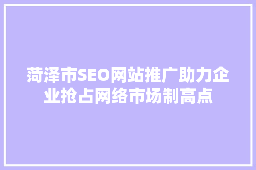 菏泽市SEO网站推广助力企业抢占网络市场制高点  第1张