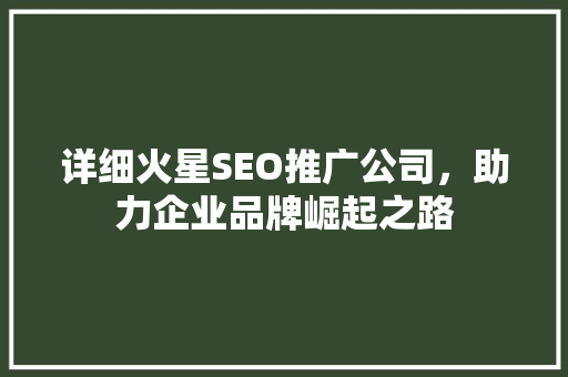 详细火星SEO推广公司，助力企业品牌崛起之路