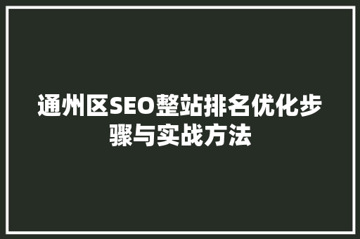 通州区SEO整站排名优化步骤与实战方法