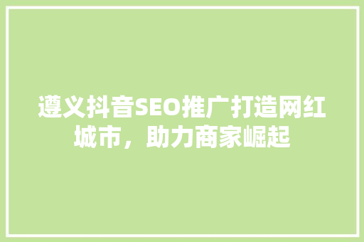 遵义抖音SEO推广打造网红城市，助力商家崛起