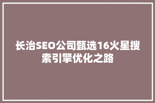 长治SEO公司甄选16火星搜索引擎优化之路
