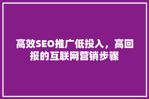 高效SEO推广低投入，高回报的互联网营销步骤