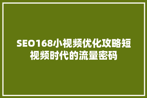 SEO168小视频优化攻略短视频时代的流量密码