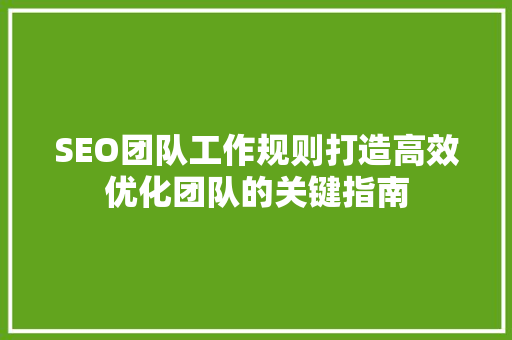 SEO团队工作规则打造高效优化团队的关键指南