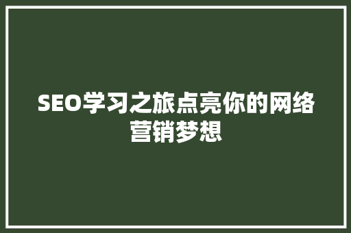 SEO学习之旅点亮你的网络营销梦想
