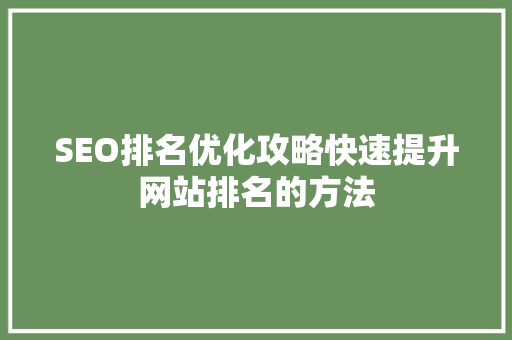 SEO排名优化攻略快速提升网站排名的方法
