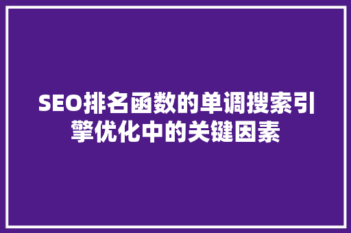 SEO排名函数的单调搜索引擎优化中的关键因素