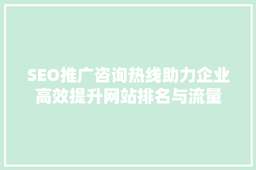 SEO推广咨询热线助力企业高效提升网站排名与流量