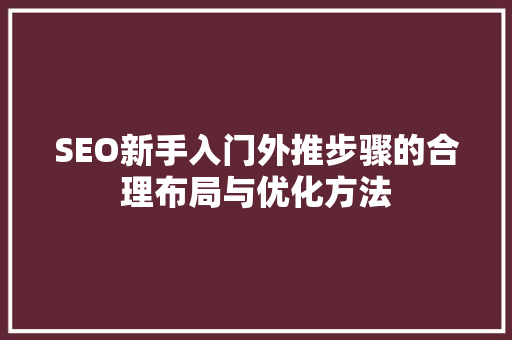 SEO新手入门外推步骤的合理布局与优化方法