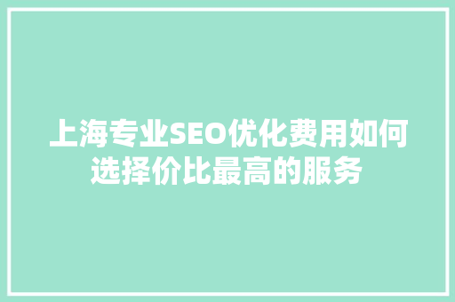 上海专业SEO优化费用如何选择价比最高的服务