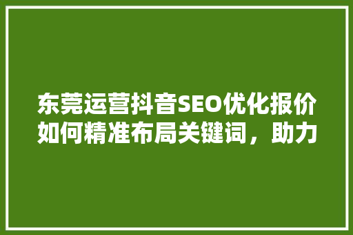 东莞运营抖音SEO优化报价如何精准布局关键词，助力品牌腾飞