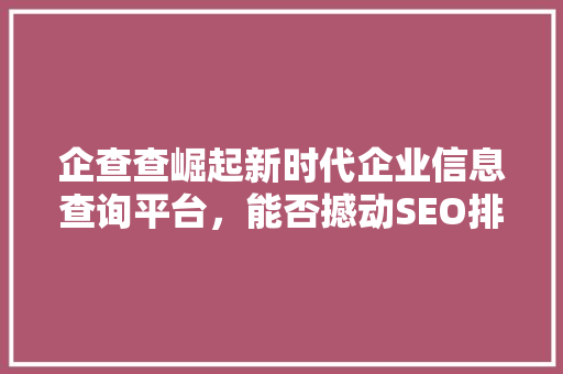 企查查崛起新时代企业信息查询平台，能否撼动SEO排名江湖